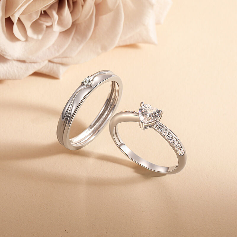 Jeulia Simple Solitaire Custom Couple Ring Set With Twist Heart