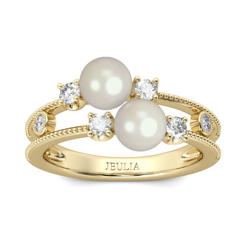 Jeulia Split Shank Faux Pearl Sterling Silver Ring Jeulia Jewelry