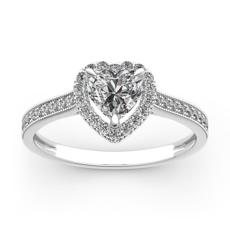 Jeulia 10K/14K/18K Gold Platinum Halo Heart Cut Ring