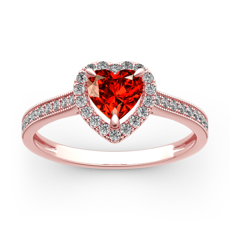 Ruby Heart Engagement Ring Halo Rose Gold Design