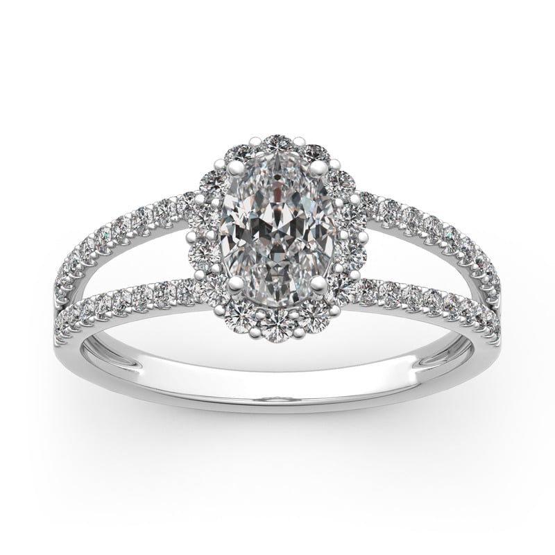Jeulia Split Shank Halo Oval Cut Sterling Silver Ring
