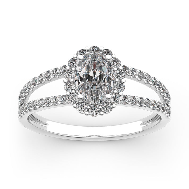 Jeulia Anillo 10K/14K/18K Oro De Tallo Dividido Con Halo De Talla Ovalada En Oro