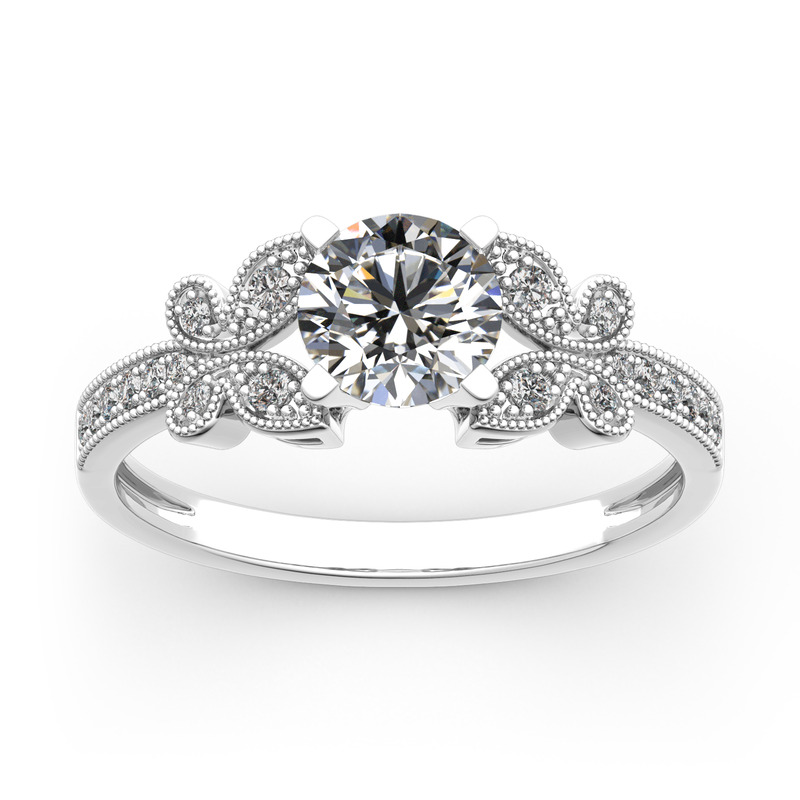 Jeulia Anillo 10K/14K/18K Oro De Talla Redonda Con Mariposa