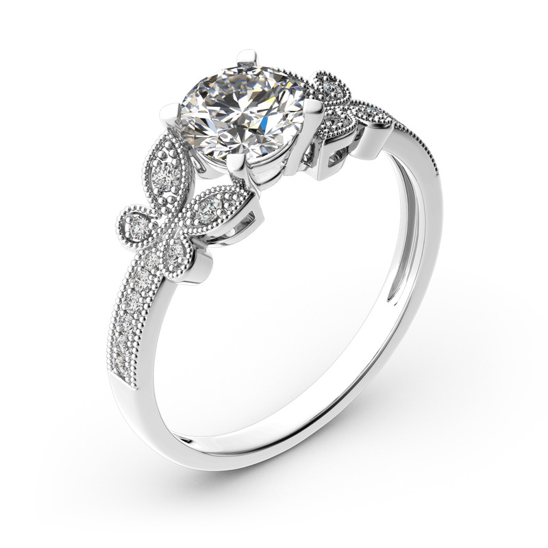 Jeulia Anillo 10K/14K/18K Oro De Talla Redonda Con Mariposa