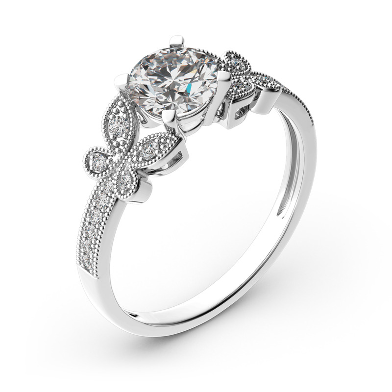 Jeulia 10K/14K/18K Gold Platinum Round Cut Butterfly Ring