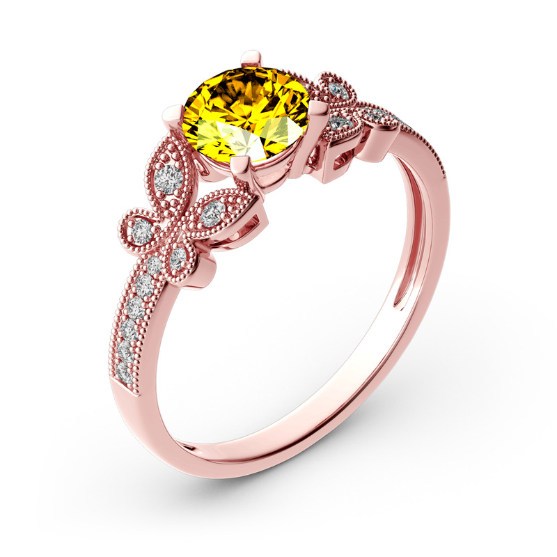 Jeulia 10K/14K/18K Gold Platinum Round Cut Butterfly Ring