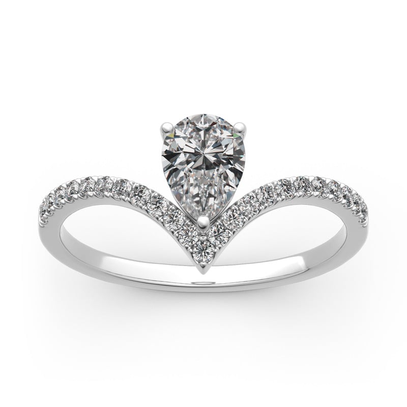 Jeulia Anillo de corte de pera con forma de letra v de plata de ley