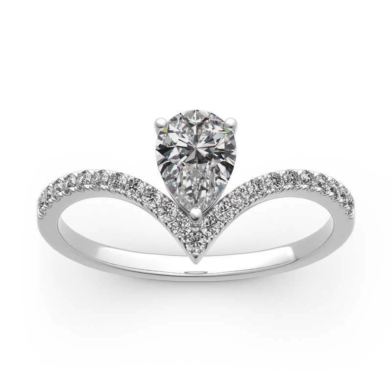 Jeulia 結婚指輪 ペアーカット V字 婚約 シルバー エンゲージ リング