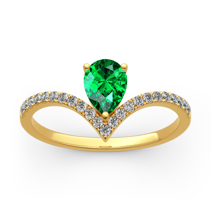 Jeulia Anillo de corte de pera con forma de letra v de plata de ley