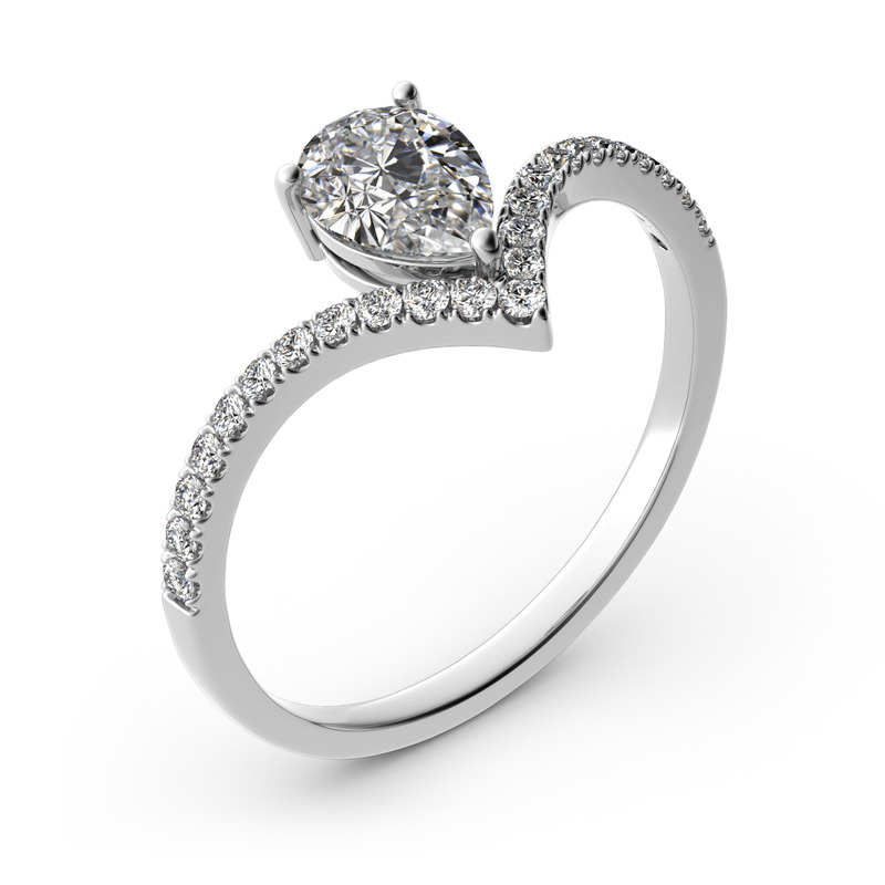 Jeulia Pear Cut V Shaped Sterling Silver Ring