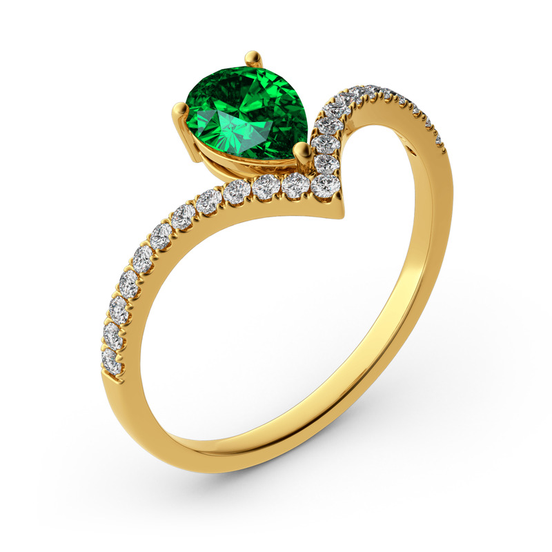 Jeulia Anillo de corte de pera con forma de letra v de plata de ley