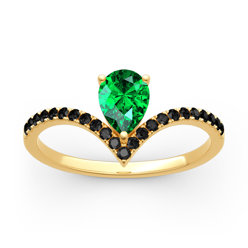 Jeulia Pear Cut V Shaped Green Engagement Ring