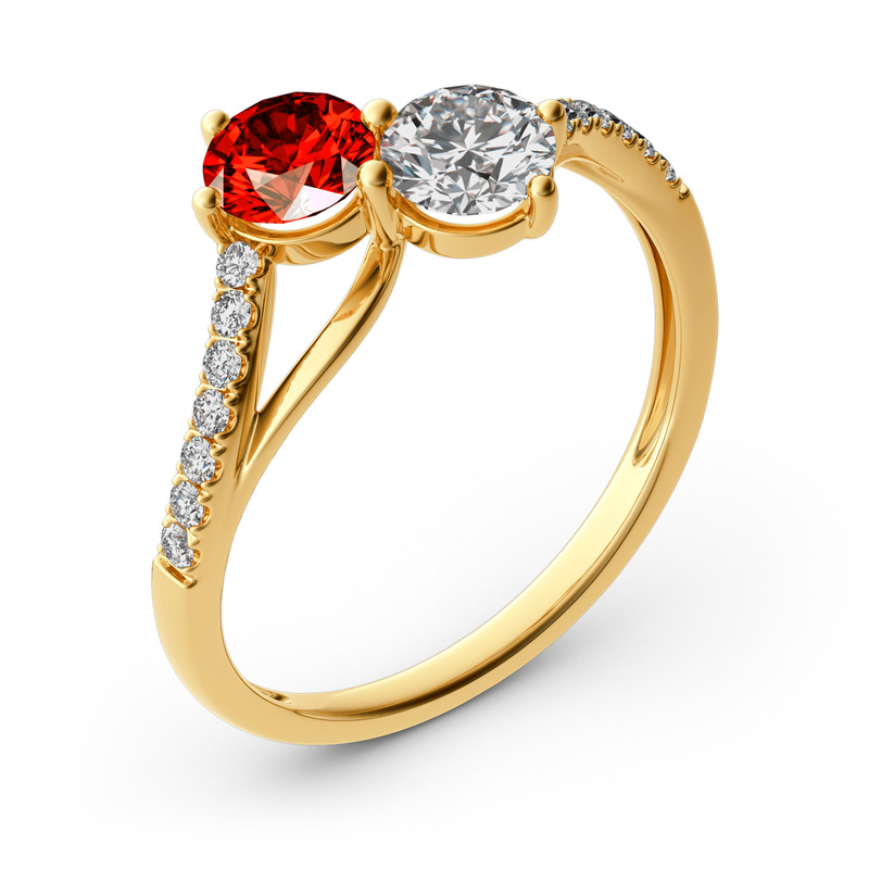 Jeulia Two Stone Round Cut Sterling Silver Ring