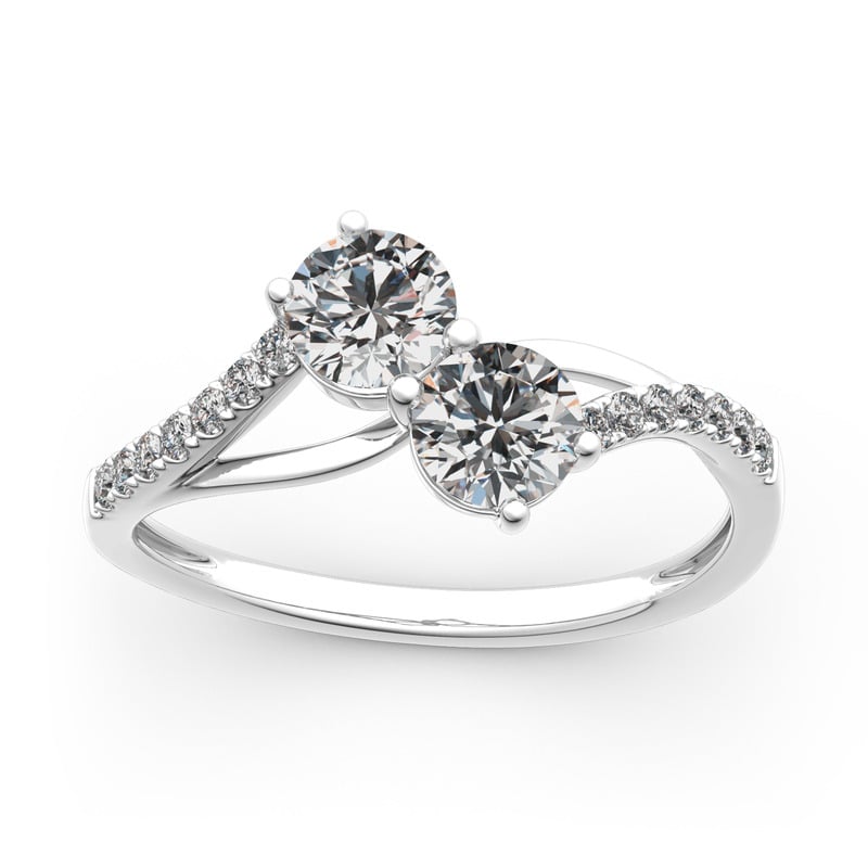 Jeulia Verlobungsring Gold 750/585/416 Platin Zwei Steine Moissanite Rund Schnitt Personalisierter Schmuck