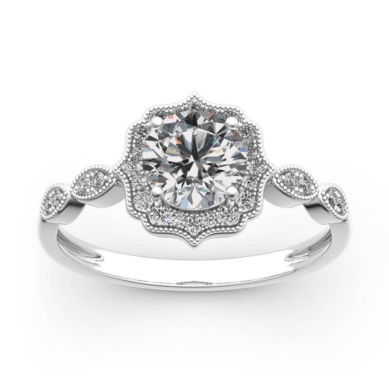 Jeulia 10K/14K/18K Gold Platinum Halo Round Cut Vintage Ring