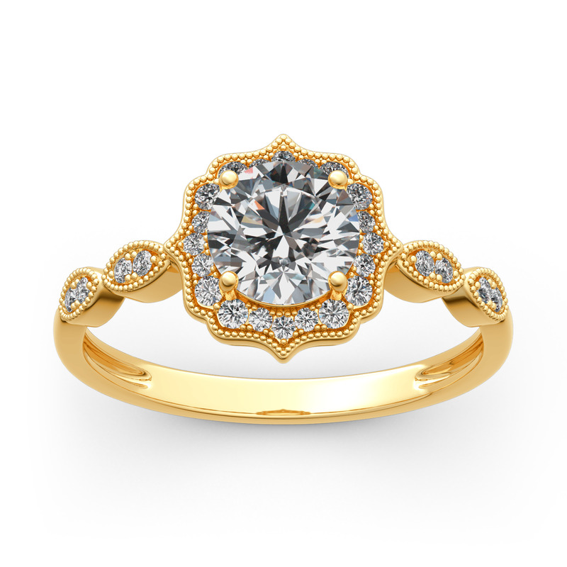 Jeulia Vintage Halo Engagement Ring Yellow Gold