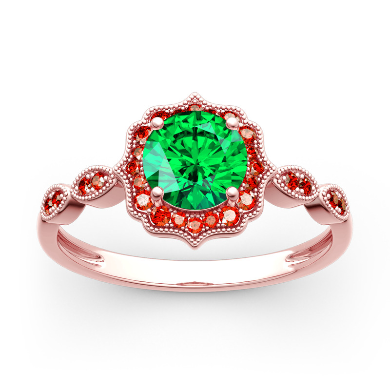 Emeraled Flower Ring With Ruby Halo Rose Gold