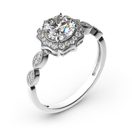 Jeulia 10K/14K/18K Gold Platinum Halo Round Cut Vintage Ring