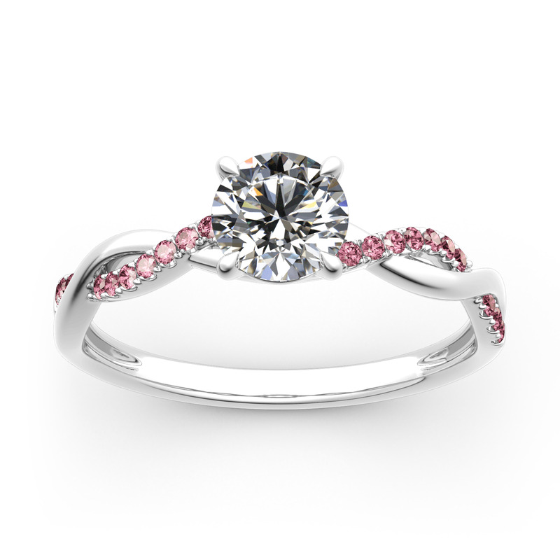 White Gold Moissanite Ring With Pink Twist