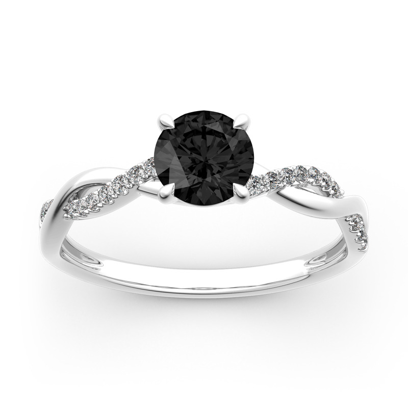 ブラック パヴェ付きラウンド ブラック ダイヤモンド 18K イエロー ゴールド リング |スタイル5882Y |ピエール ジュエリー ゴールド ブラック ツイストリング ダイヤモンド付き