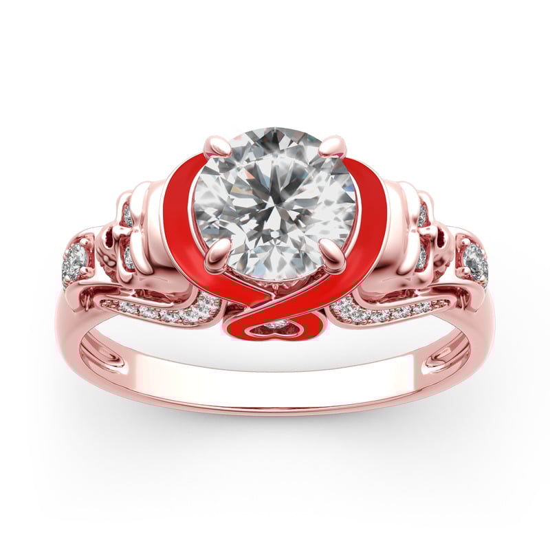 Jeulia 10K/14K/18K Gold Platinum Round Cut Heart Design Enamel Two Skull Ring