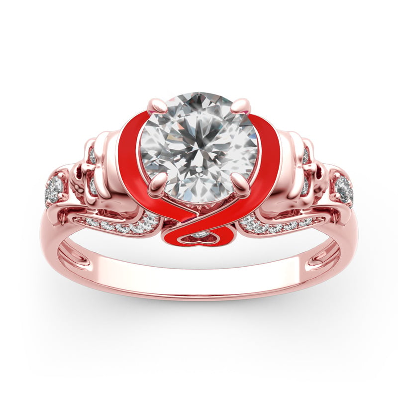 Jeulia 10K/14K/18K Gold Platinum Round Cut Heart Design Enamel Two Skull Ring