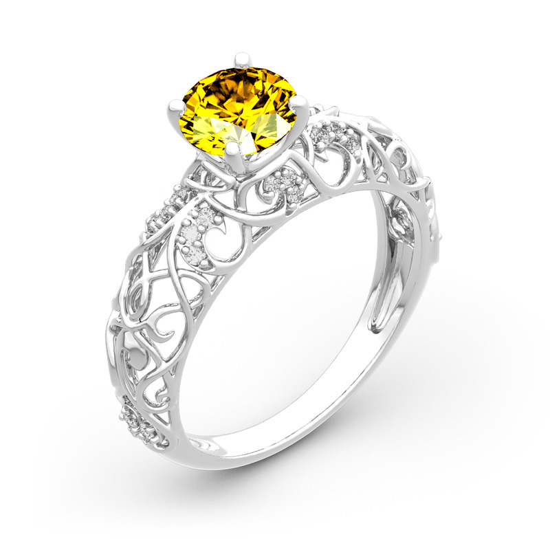 Jeulia 10K/14K/18K Gold Platinum Round Cut Vines Design Ring