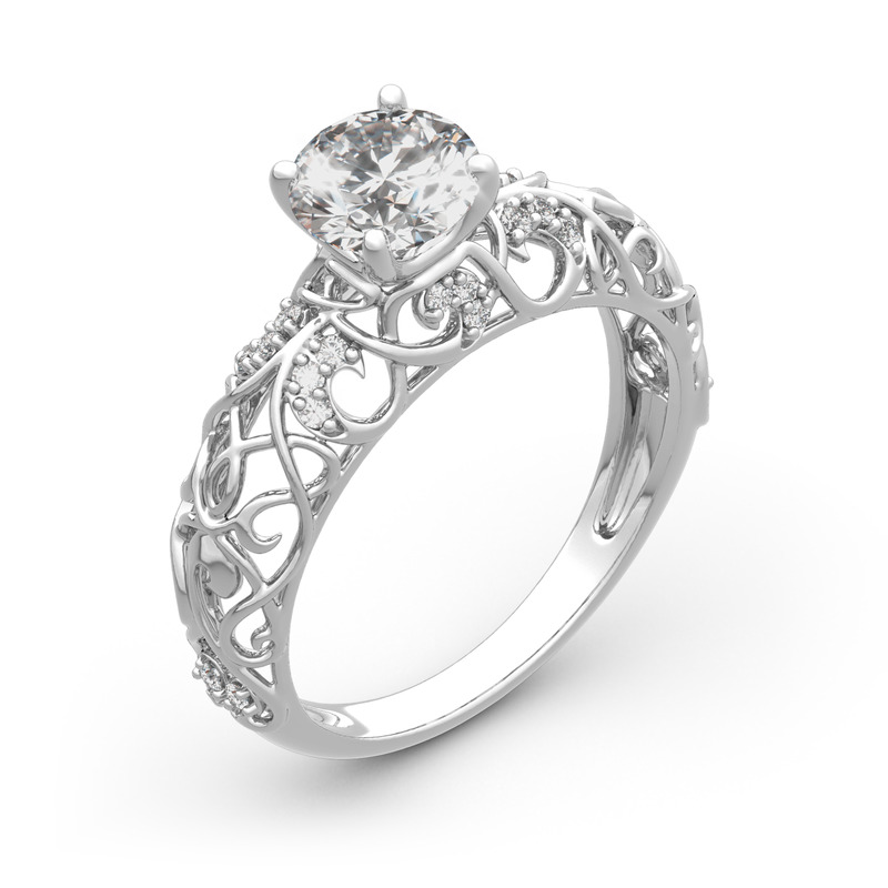 Jeulia Moissanite Rotondo Taglio Vigna Forma Anello 10K/14K/18K Oro Platino