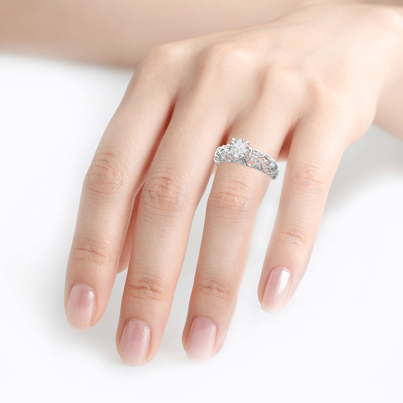 Jeulia Moissanite Rotondo Taglio Vigna Forma Anello 10K/14K/18K Oro Platino