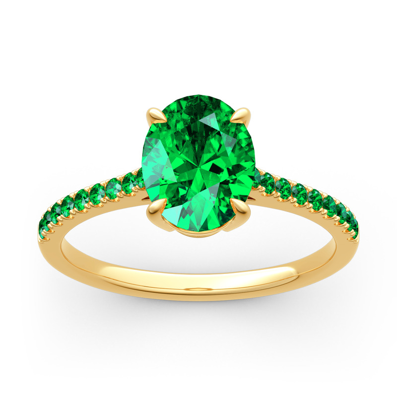 Emerald Oval Engagement Ring with bright Band