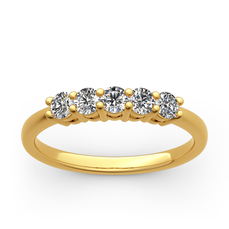 Jeulia Five Stone Round Cut Sterling Silver Band