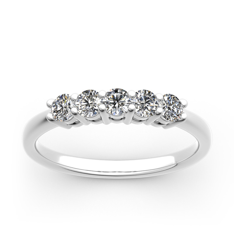 Jeulia 10K/14K/18K Gold Platinum Five Stone Round Cut Band