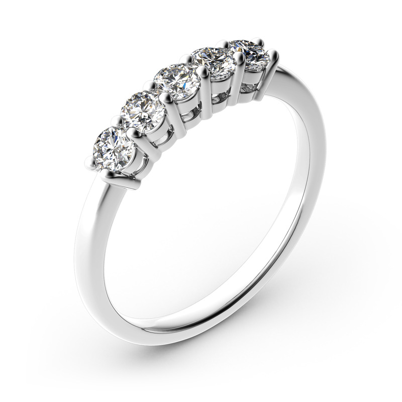 Jeulia 10K/14K/18K Gold Platinum Five Stone Round Cut Band