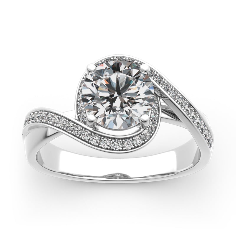 Jeulia 10K/14K/18K Gold Platinum Twist Halo Round Cut Ring