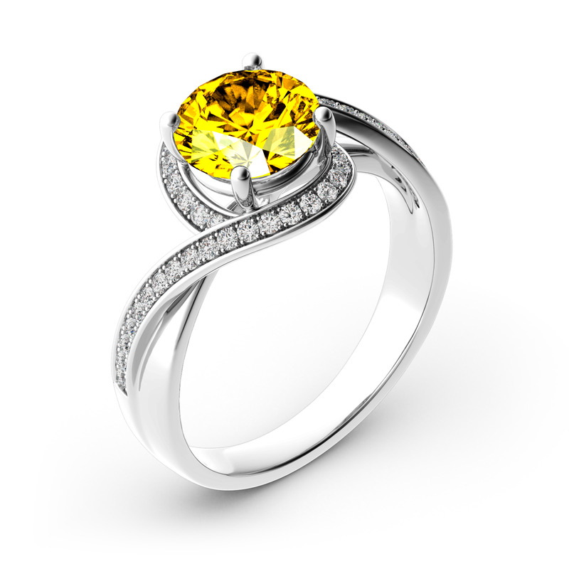 Jeulia 10K/14K/18K Gold Platinum Twist Halo Round Cut Ring
