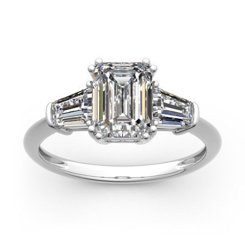 Jeulia Three Stone Emerald Cut Sterling Silver Ring