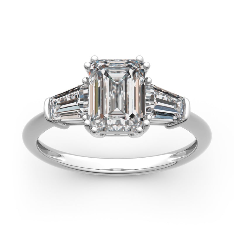 Jeulia Three Stone Emerald Cut Sterling Silver Ring
