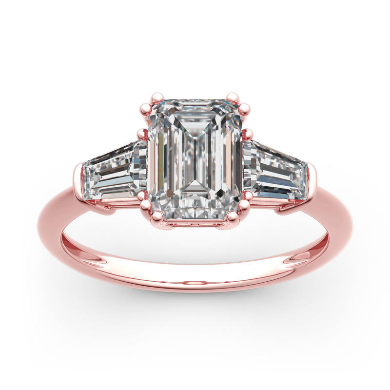 Jeulia レディース リング 記念 指輪 エメラルドカット 10K 14K 18K ゴールド ホワイトゴールド