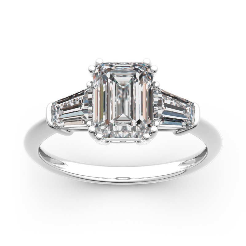 Jeulia 10K/14K/18K Gold Platinum Three Stone Emerald Cut Ring