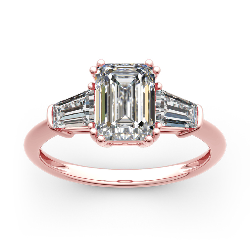 Jeulia Moissanite obrączka ślubna Pojedynczy pasjans Pierścionek z trzema kamieniami z 18K 14K 10K Szmaragdowe białe złoto 10K/14K/18K Złoto Platyna