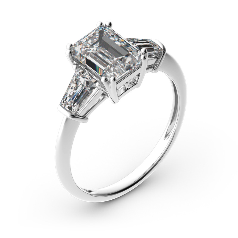 Jeulia 10K/14K/18K Gold Platinum Three Stone Emerald Cut Ring
