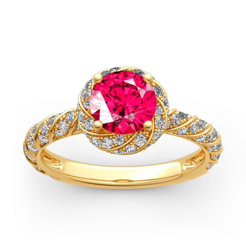 Jeulia Floral Halo Anillo Redondo De 10K/14K/18K Oro Blanco De Corte Radiante