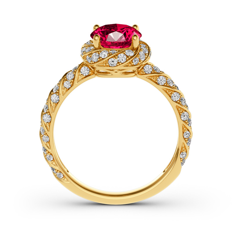 Jeulia Floral Halo Anillo Redondo De 10K/14K/18K Oro Blanco De Corte Radiante