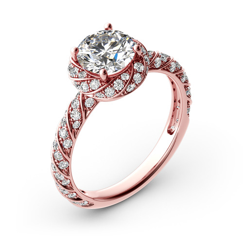 Jeulia 10K/14K/18K Gold Platinum Floral Halo Round Cut Ring