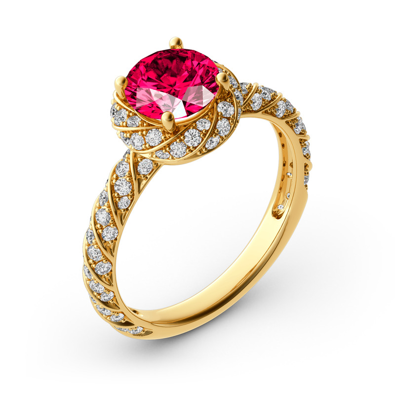 Jeulia Floral Halo Anillo Redondo De 10K/14K/18K Oro Blanco De Corte Radiante
