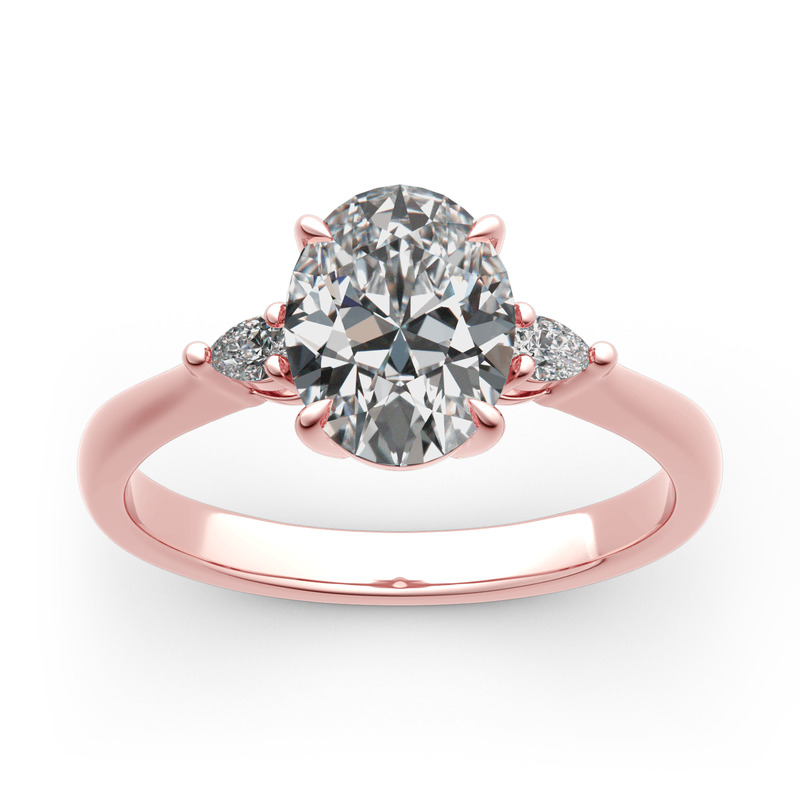 Three Stone Oval Cut Rose Gold Engagement Ring