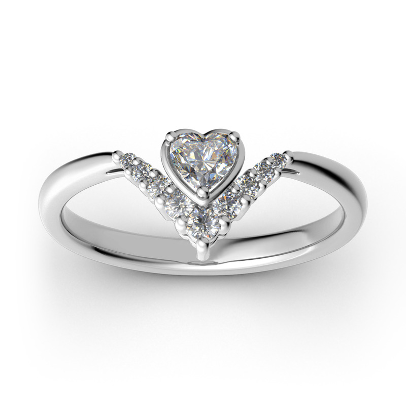 Jeulia Herz V Form Sterling Silber Personalisiert Ring