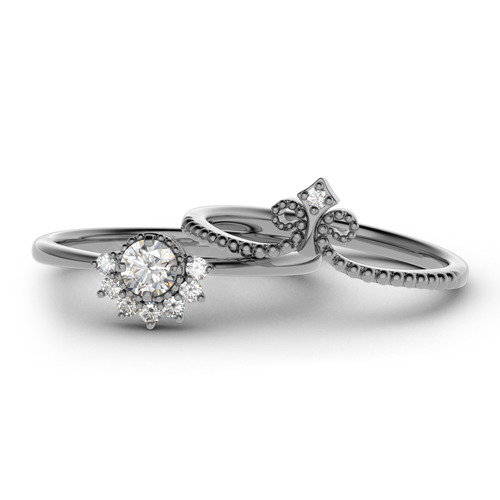 Jeulia Crown Bead Sterling Silver Ring Set