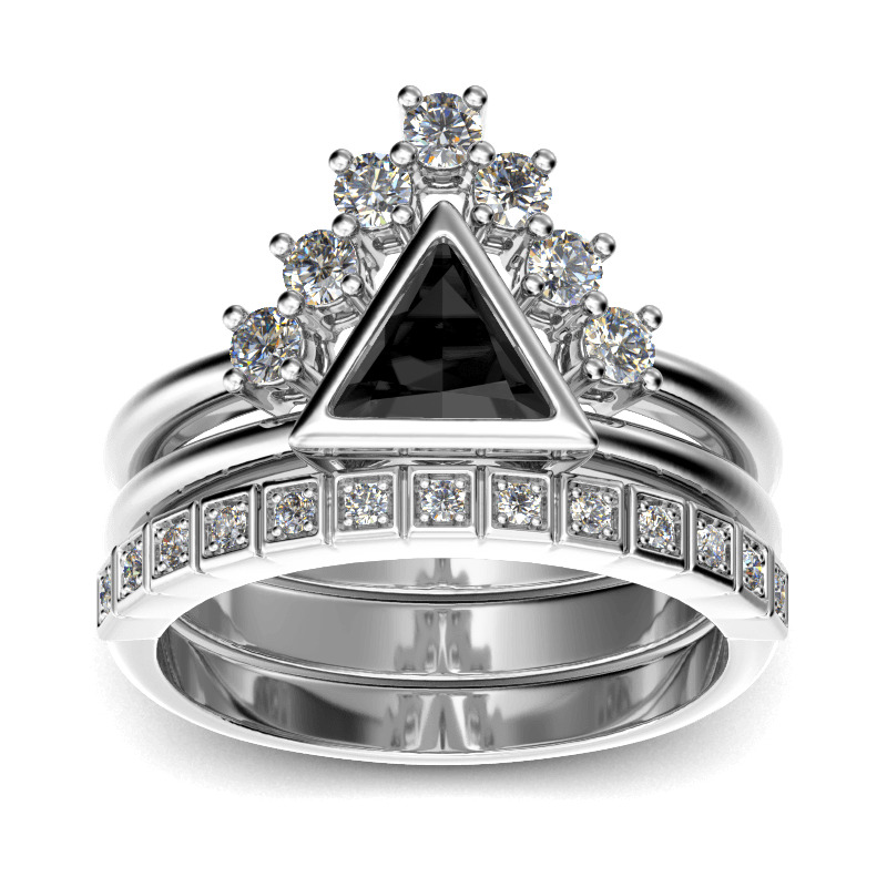 Bague Art Déco Vintage Couleur Argent Avec Pierre Triangle Bleue, Taille 57, Bijou Ancien
