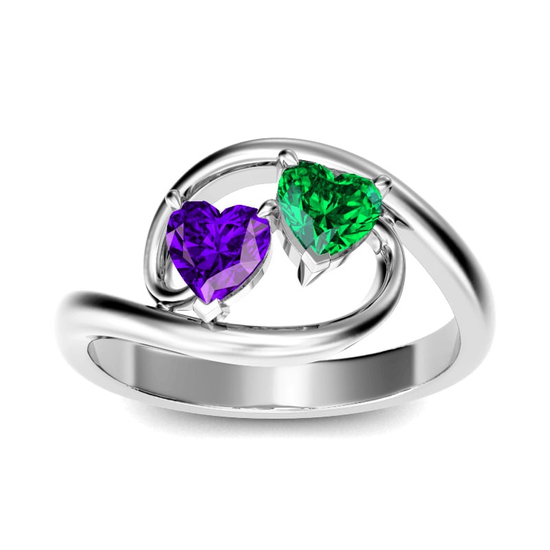 Jeulia Two Stone Bypass Heart Cut Sterling Silver Ring